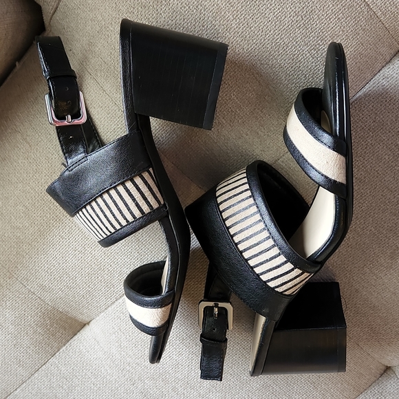 Nine West Size 6 "Goodieo" Heeled Open Toe Black and Cream - Picture 8 of 8